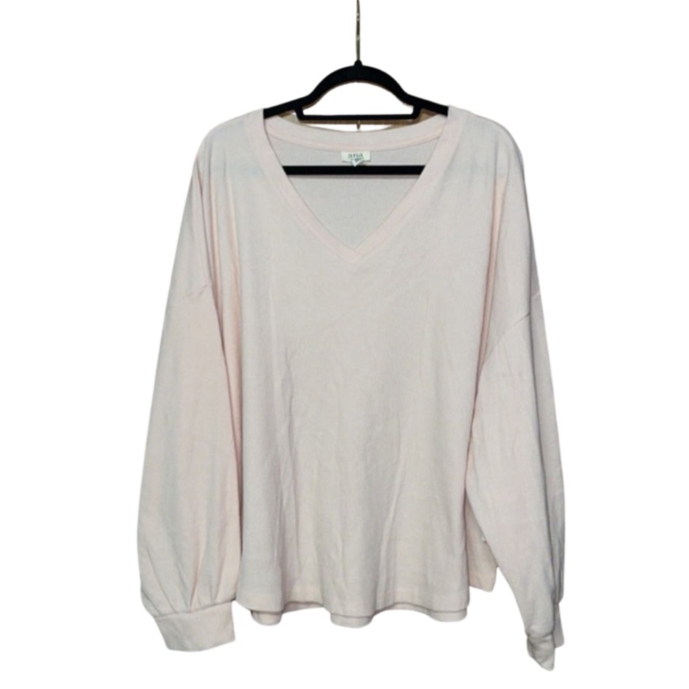 NWT a.n.a Waffle V Neck Long Sleeve Top - Peachy Keen - Size 2X